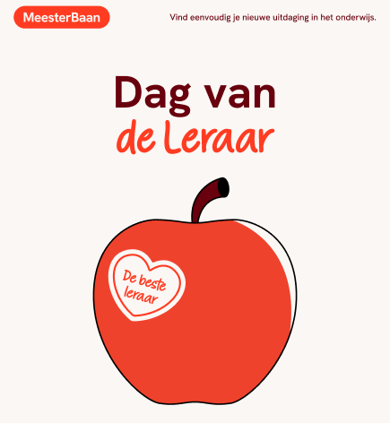 Rode appel met een hartjessticker De beste leraar voor de Dag van de Leraar op 5 oktober